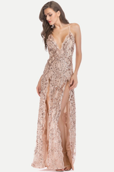 Maxi-Abend- und Partykleid mit Pailletten und Schlitz